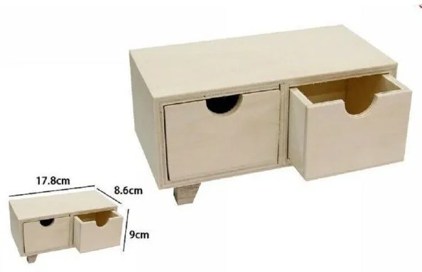 Trade Shop - Porta Oggetti Mini Cassettiera 2 Cassetti In Legno Naturale Decoupage 53388a