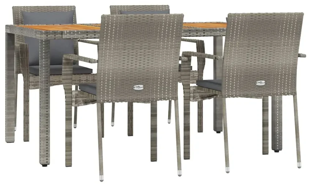 Set da pranzo da giardino 5 pz con cuscini in polyrattan grigio