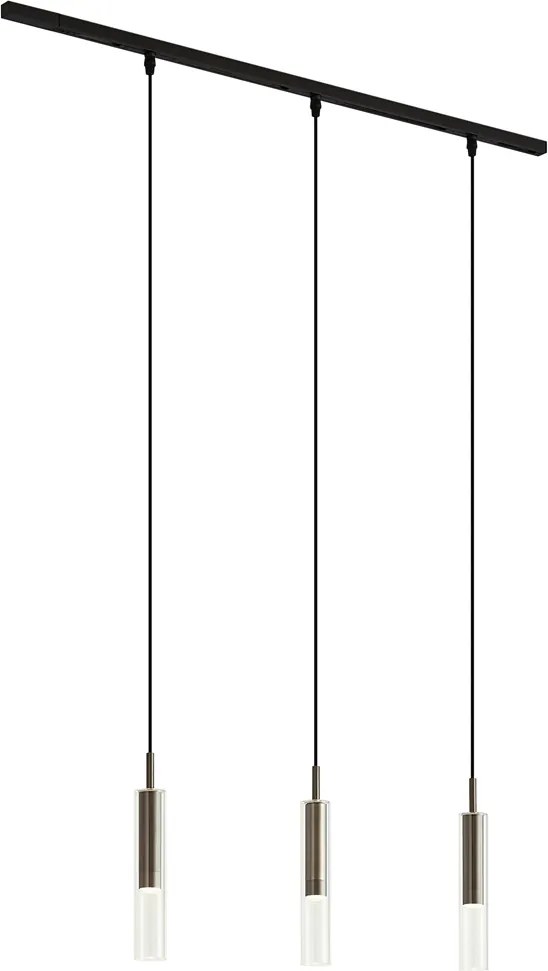Sistema di illuminazione a binario moderno nero con 3 lampade a sospensione color canna di fucile monofase - Slimline Loyce