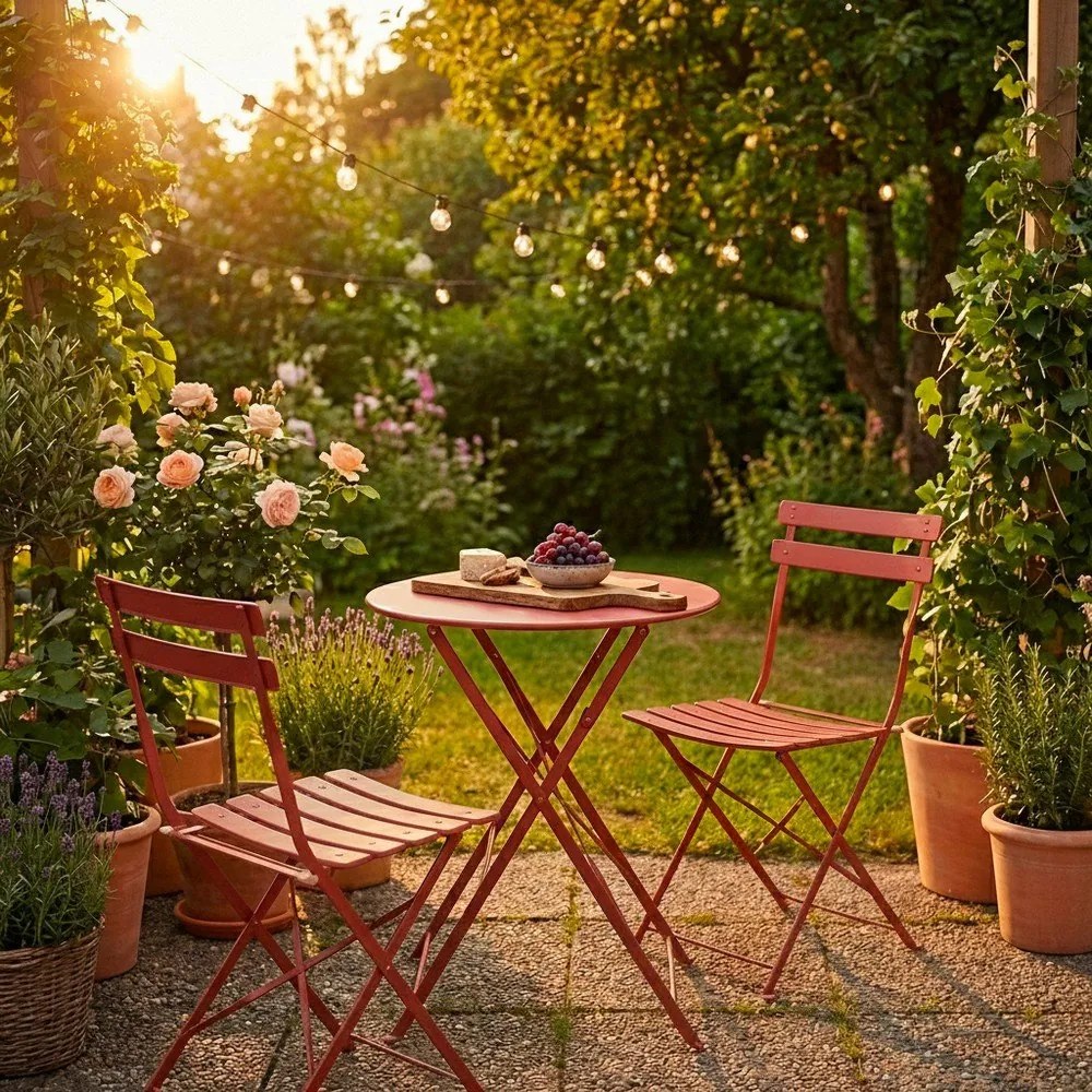 Set da pranzo da giardino color terracotta in acciaio per 2 persone Austin – Bizzotto