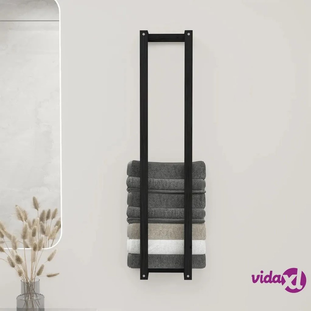 vidaXL Portasciugamani Nero 23x18x110 cm in Legno Massello di Pino
