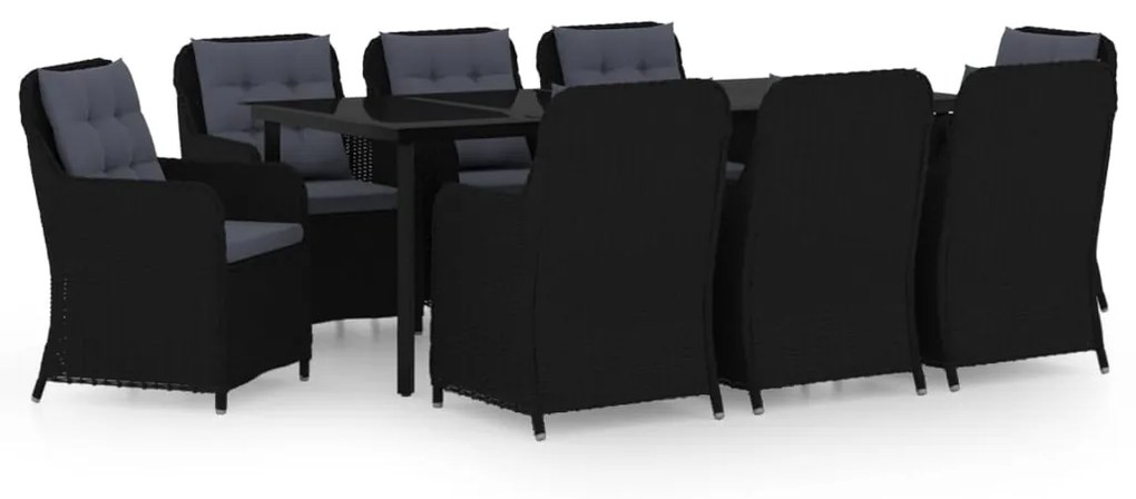 Set mobili da pranzo per giardino 9 pz nero