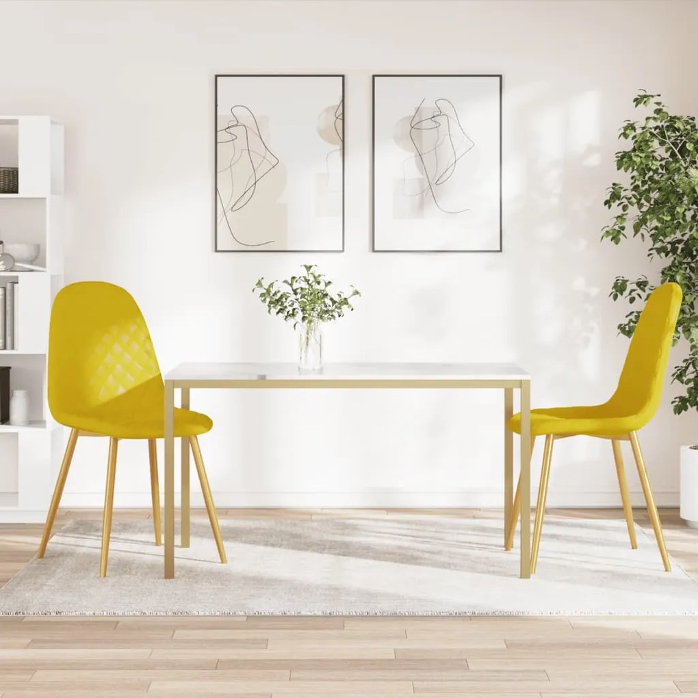 Sedie Da Pranzo 2 Pz Giallo Senape İn Velluto /