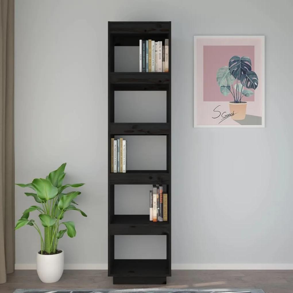 Libreria/divisorio nero 40x35x167 cm in legno massello di pino