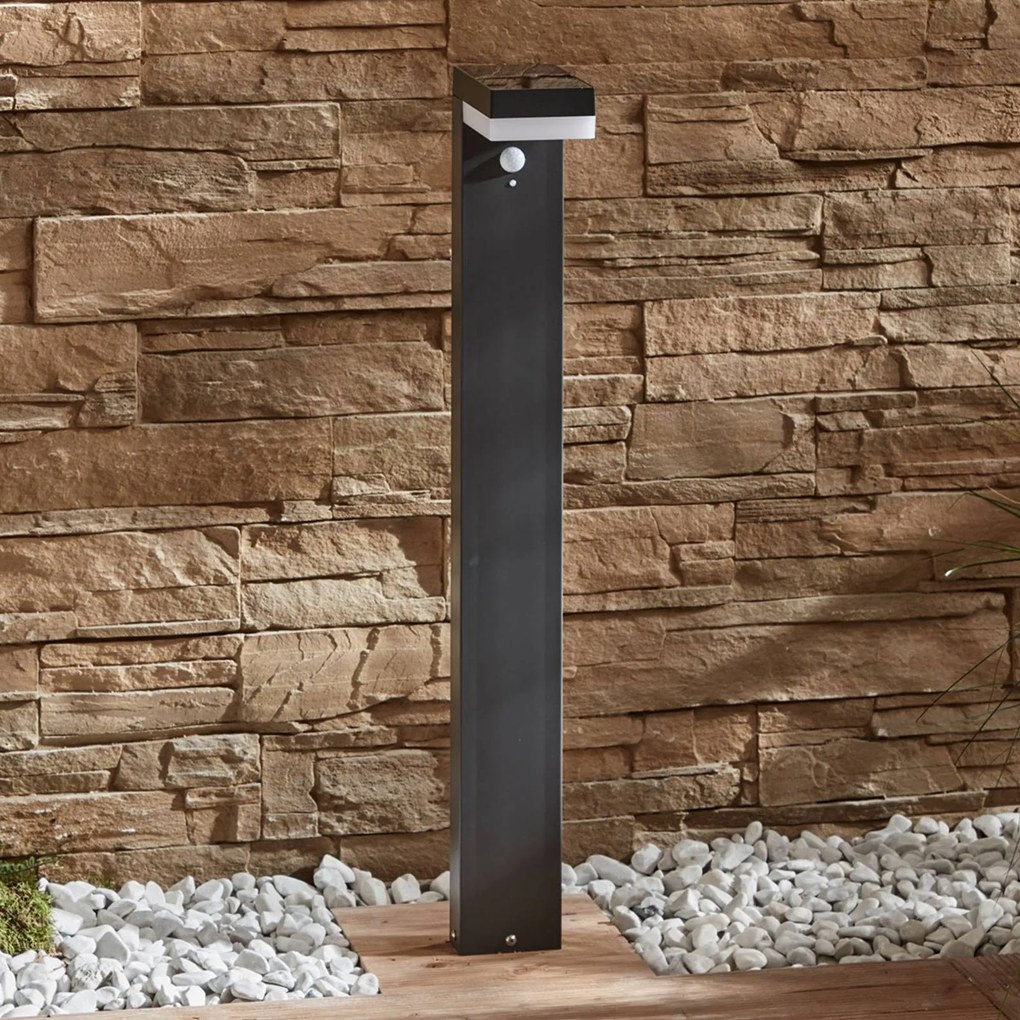 Lindby lampione a LED solare Chioma, antracite, sensore Chioma, Alluminio / Grigio / Zincato, Acciaio Inox, Moderno, Lampade solari