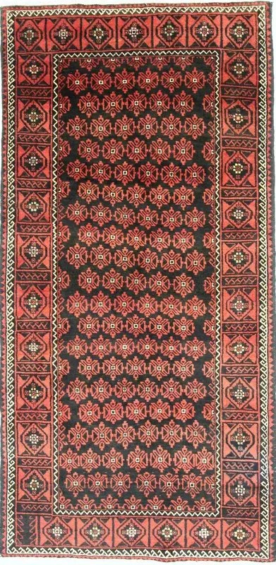 Beluch Tappeto 130x260 Nero (Iran) Annodato A Mano
