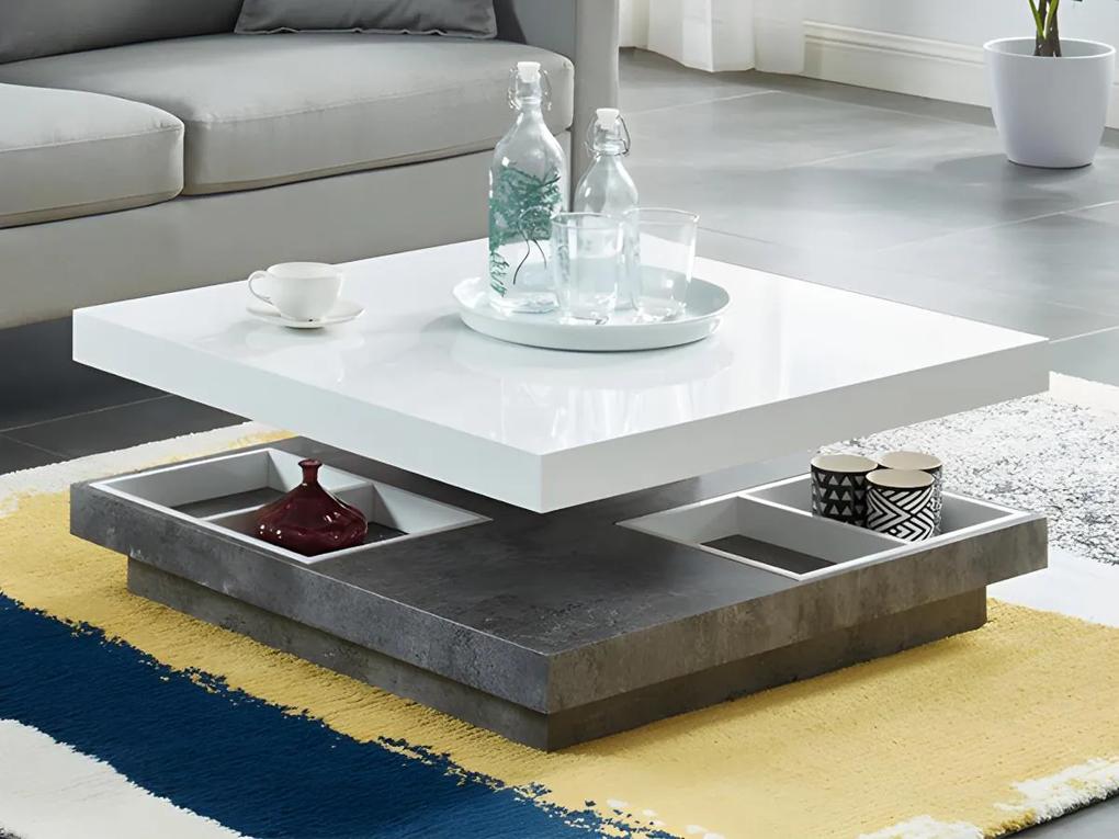 Tavolino girevole in MDF laccato Bianco e cemento - FAUSTO II