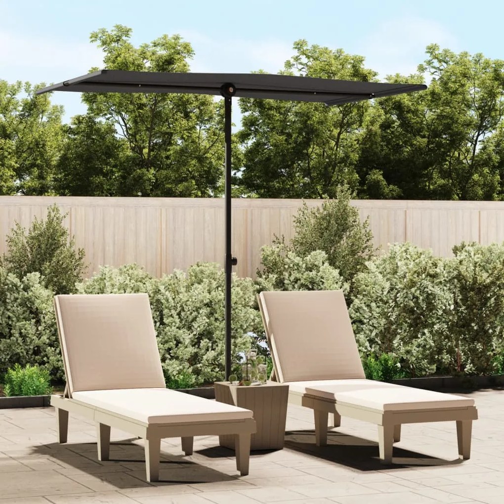 Ombrellone Da Giardino Con Palo İn Alluminio 180x110cm Nero /