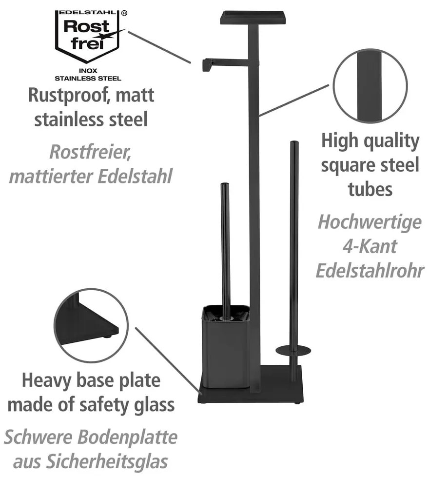 Porta carta igienica nero con spazzola in acciaio inox Debar - Wenko