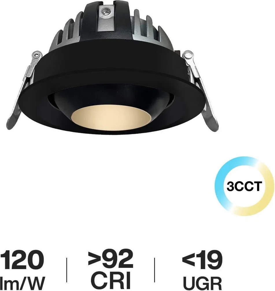 Faro LED da Incasso 12W Nero Ø75mm IP40 CCT Orientabile con driver Philips Colore Bianco Variabile CCT