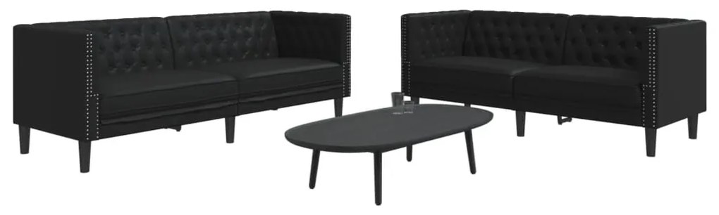 Set Divani Chesterfield 2pz Nero İn Similpelle /