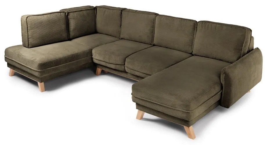 Divano angolare verde allungabile (con penisola a sinistra/a forma di "U") con rivestimento in velluto a coste Tori – Bonami Selection