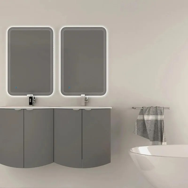 Mobile sottolavabo e lavabo Onda per doppia vasca grigio nuvola L 138 x H 70 x P 51 cm