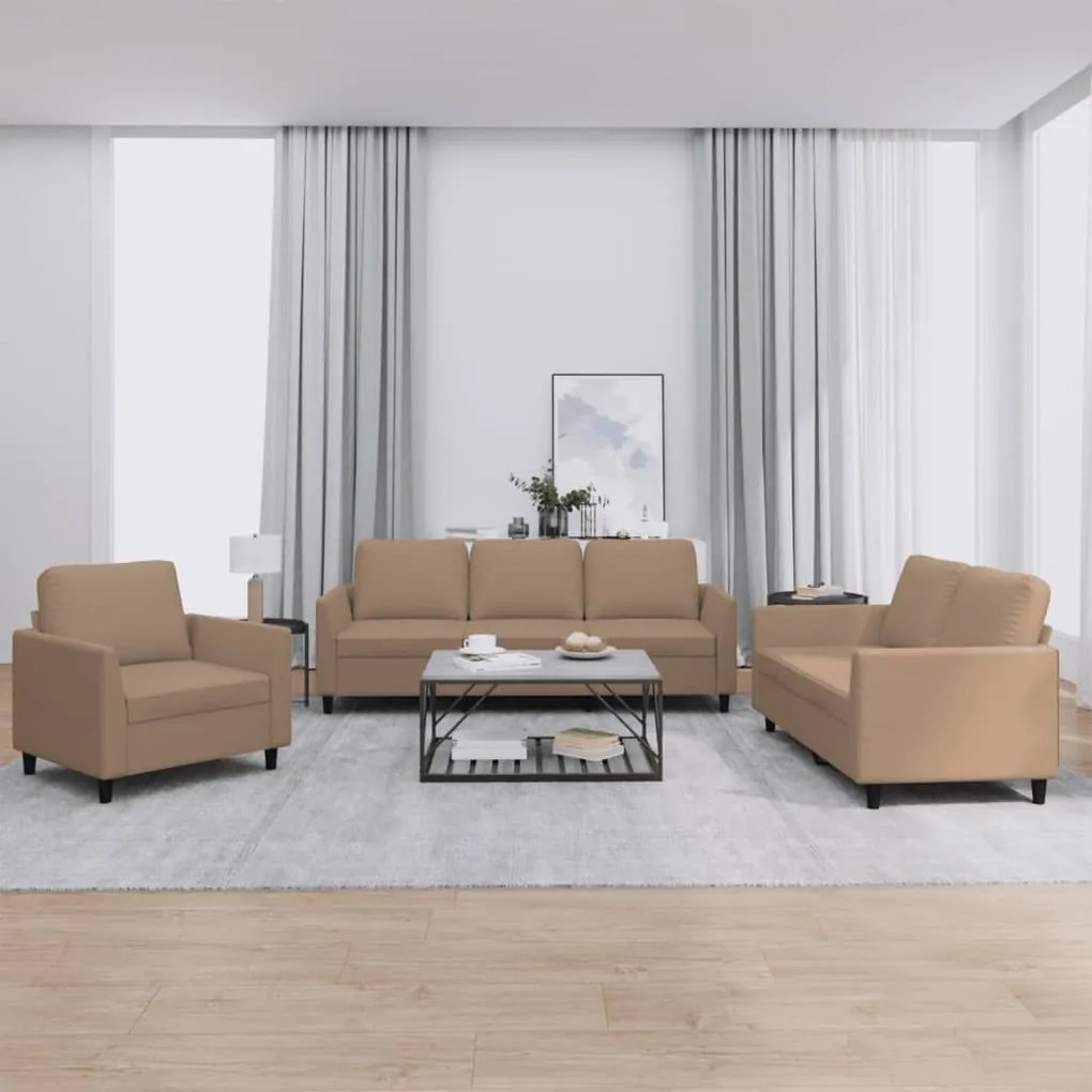 Set Di Divani 3 Pz Con Cuscini Cappuccino İn Similpelle /