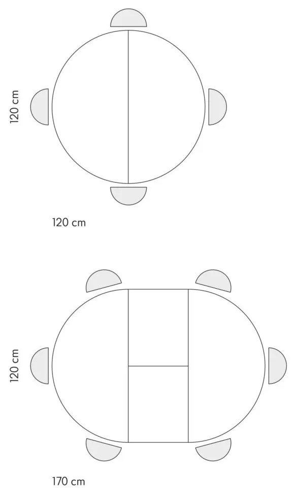 Tavolo rotondo PANTELLERIA in legno effetto grigio cemento con gambe incrociate in metallo antracite, allungabile ⌀120 cm &#8211; ⌀170 cm