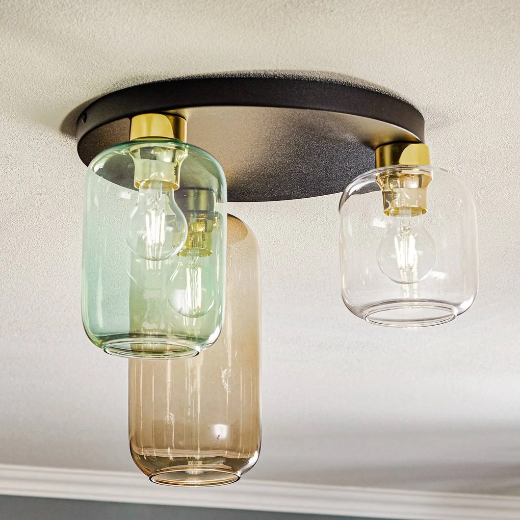 TK Lighting Plafoniera Marco Green, a 3 luci trasparente/verde/marrone