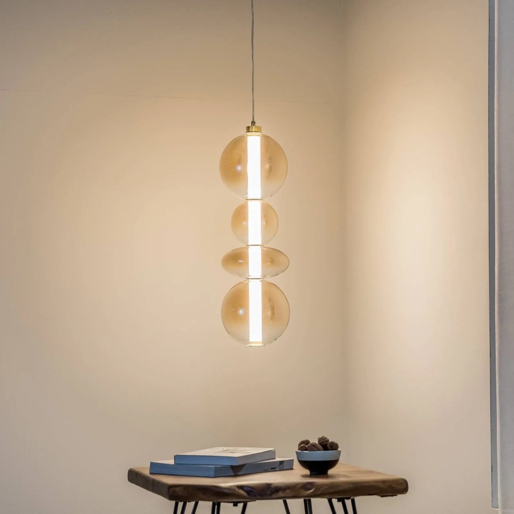 Eko-Light Lampada LED a sospensione Daphne, vetro ambra trasparente, altezza 62 cm
