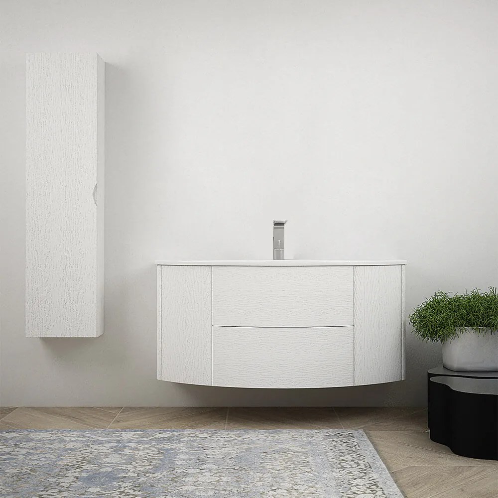 Mobile da bagno bianco frassino sospeso 120 cm con colonna da 140 cm