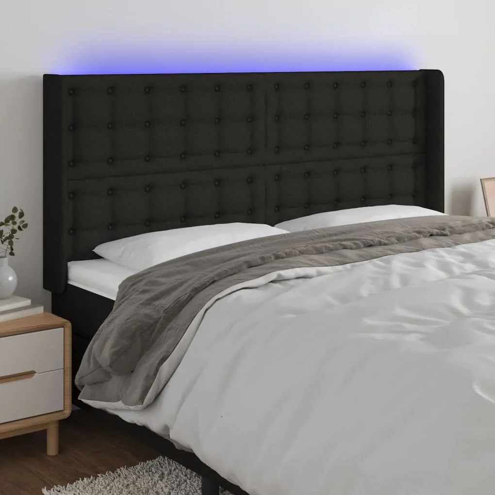 Testiera A Led Nera 183x16x118/128 Cm İn Tessuto /