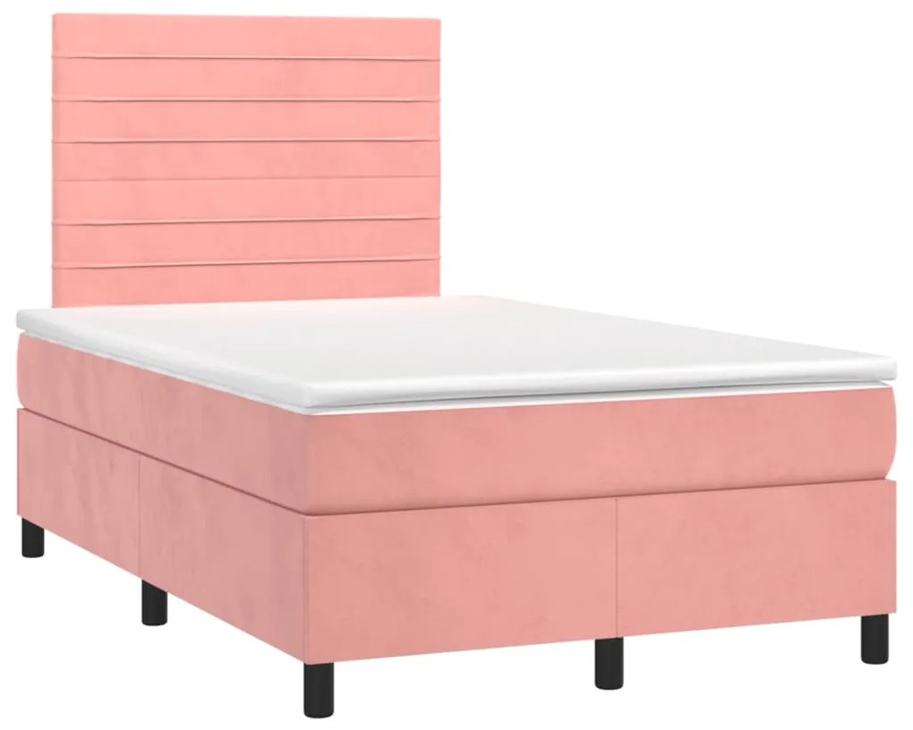 Letto a Molle con Materasso e LED Rosa 120x190 cm in Velluto