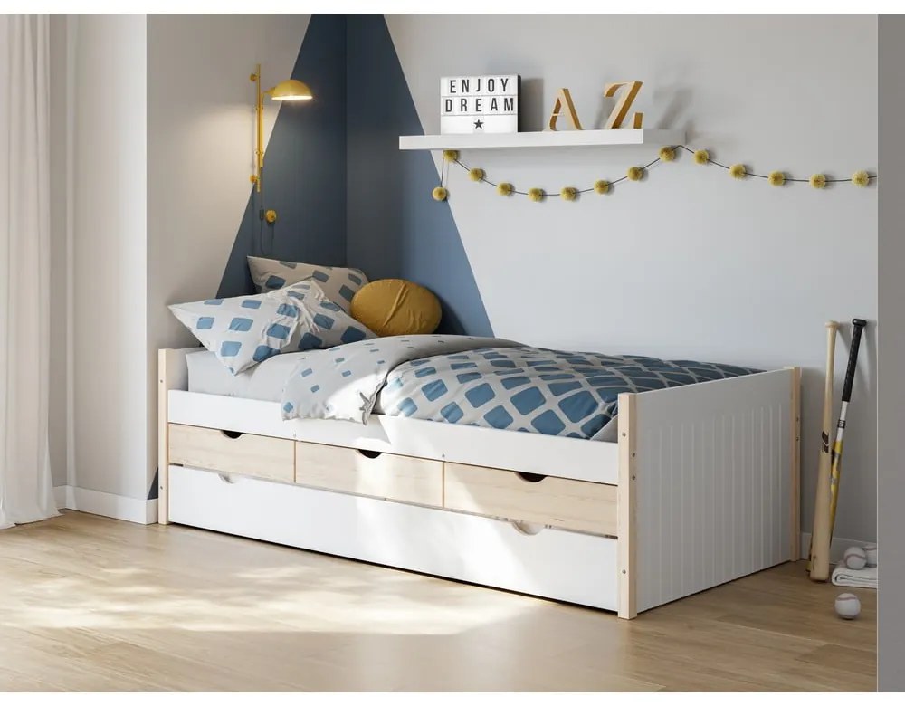 Letto da bambini bianco/di colore naturale con spazio contenitivo 90x190 cm Valka – Marckeric