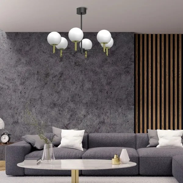 Lampadario a sospensione con supporto rigido AWINION 6xE27/15W/230V bianco/oro/nero