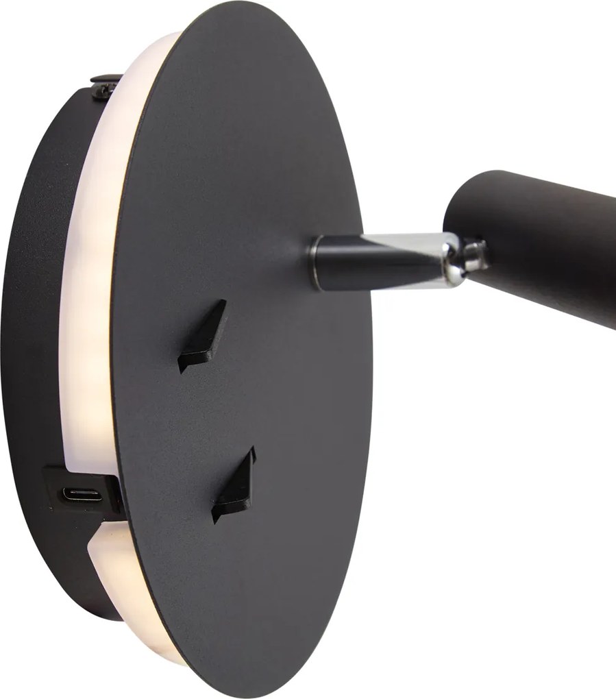 Lampada da parete moderna nera con LED integrato e USB-C - Croft