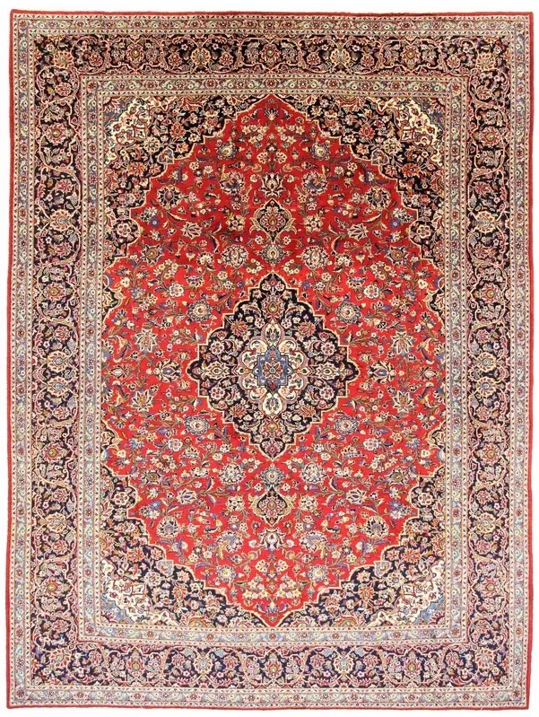 Kashan Tappeto 380x280 Rosso (Iran) Annodato A Mano