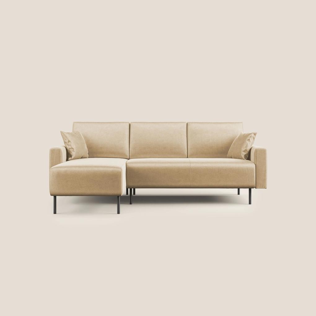 Arthur divano moderno angolare in velluto morbido impermeabile T01 beige Sinistro