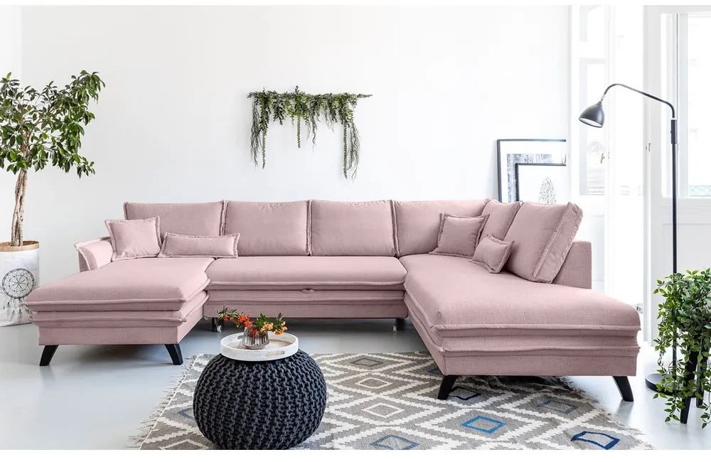 Divano letto a U rosa cipria, angolo destro Charming Charlie - Miuform