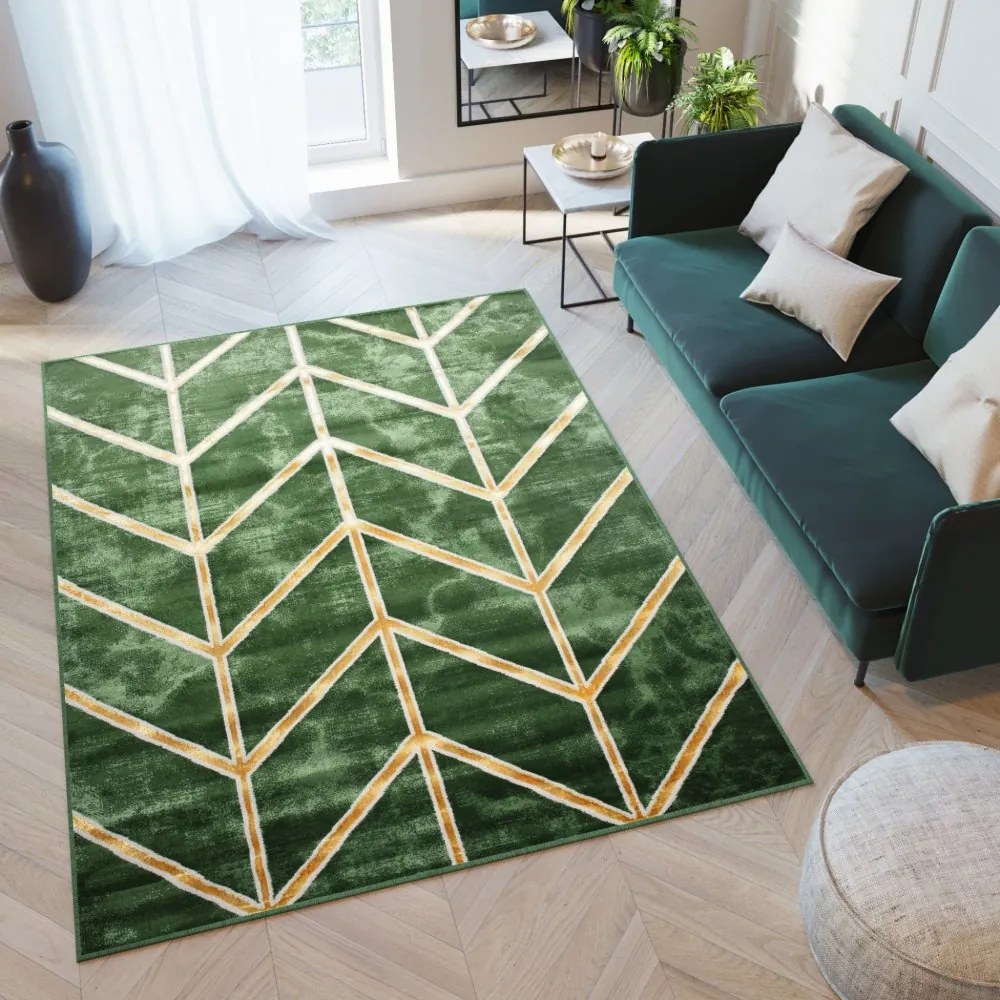 Tappeto moderno verde con un semplice motivo dorato Larghezza: 80 cm | Lunghezza: 150 cm