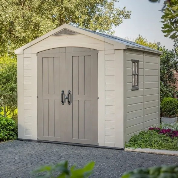 Casetta Da Giardino In Resina 256,5x255x243H Cm Factor 8x8 Beige Keter Con Mensole