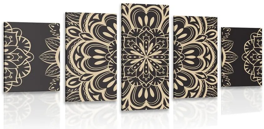 Quadri 5 pezzi – Mandala su sfondo nero