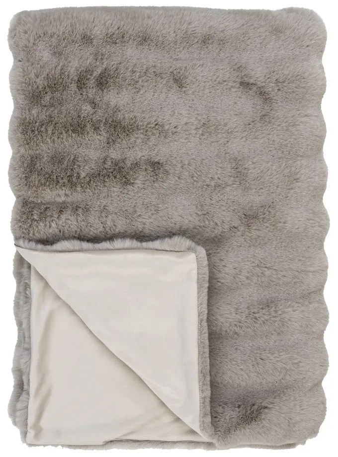 Coperta grigia/beige in pelliccia finta 130x180 cm Galena – House Nordic