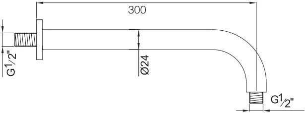 Braccio Docccia Tondo 12 Diametro 24mm Lunghezza Cm 33 Acciaio Cromato