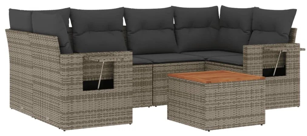 Set divani da giardino 7 pz con cuscini grigio in polyrattan