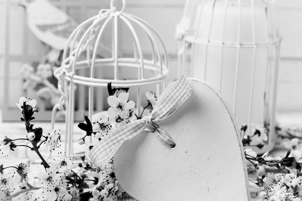 Stampa su tela – Natura morta romantica in stile vintage in bianco e nero