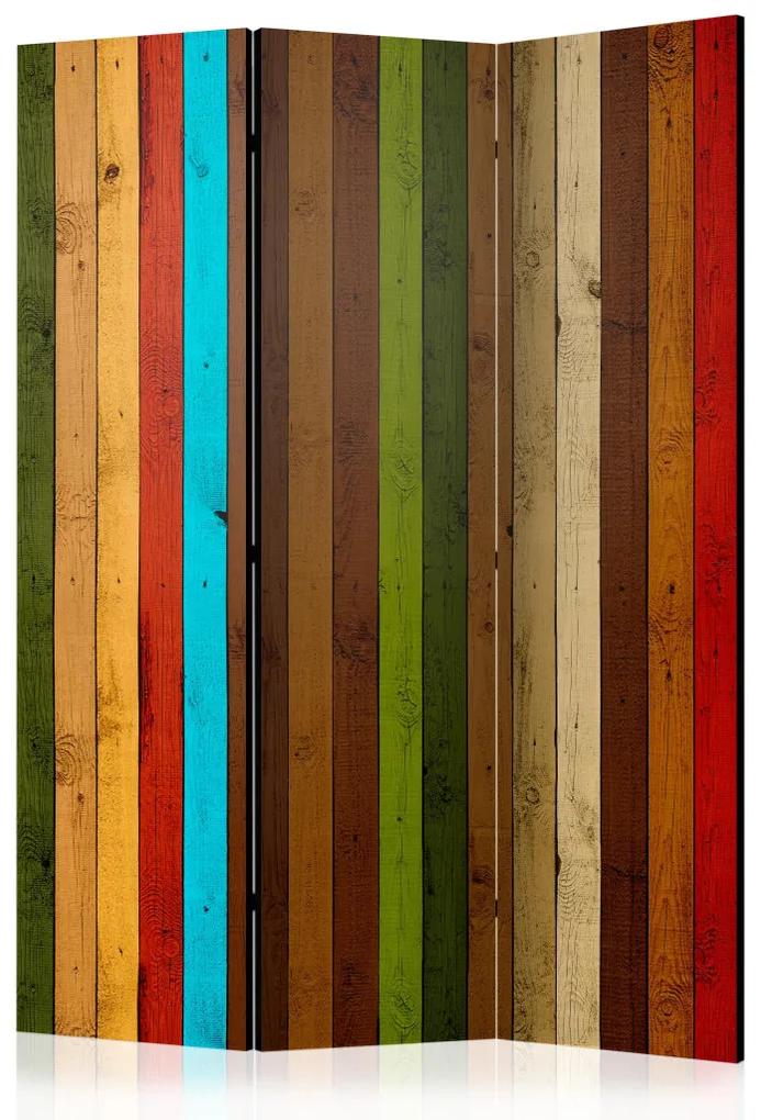 Paravento Arcobaleno di legno (3 parti) - strisce colorate su tavole