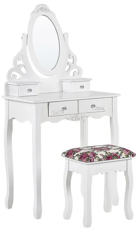 Tavolino da toeletta 4 cassetti con specchio ovale e sgabello bianco AMOUR Beliani
