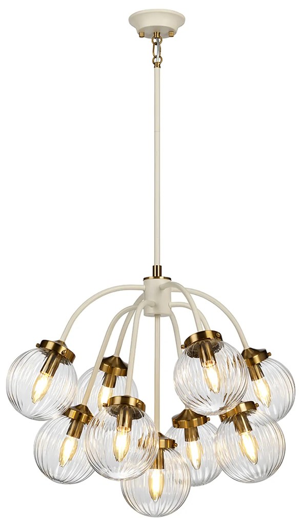 Lampadario Contemporaneo Cosmos Acciaio Crema Vetro Ottone 9 Luci E14