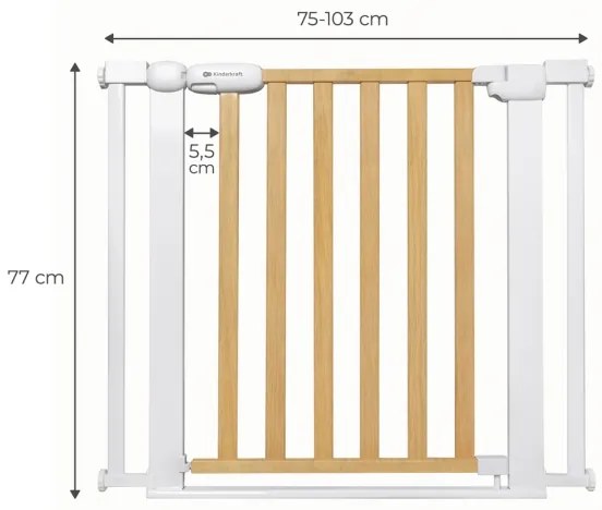 KINDERKRAFT - Barriera di sicurezza LOCK&amp;GO 75-103 cm pino