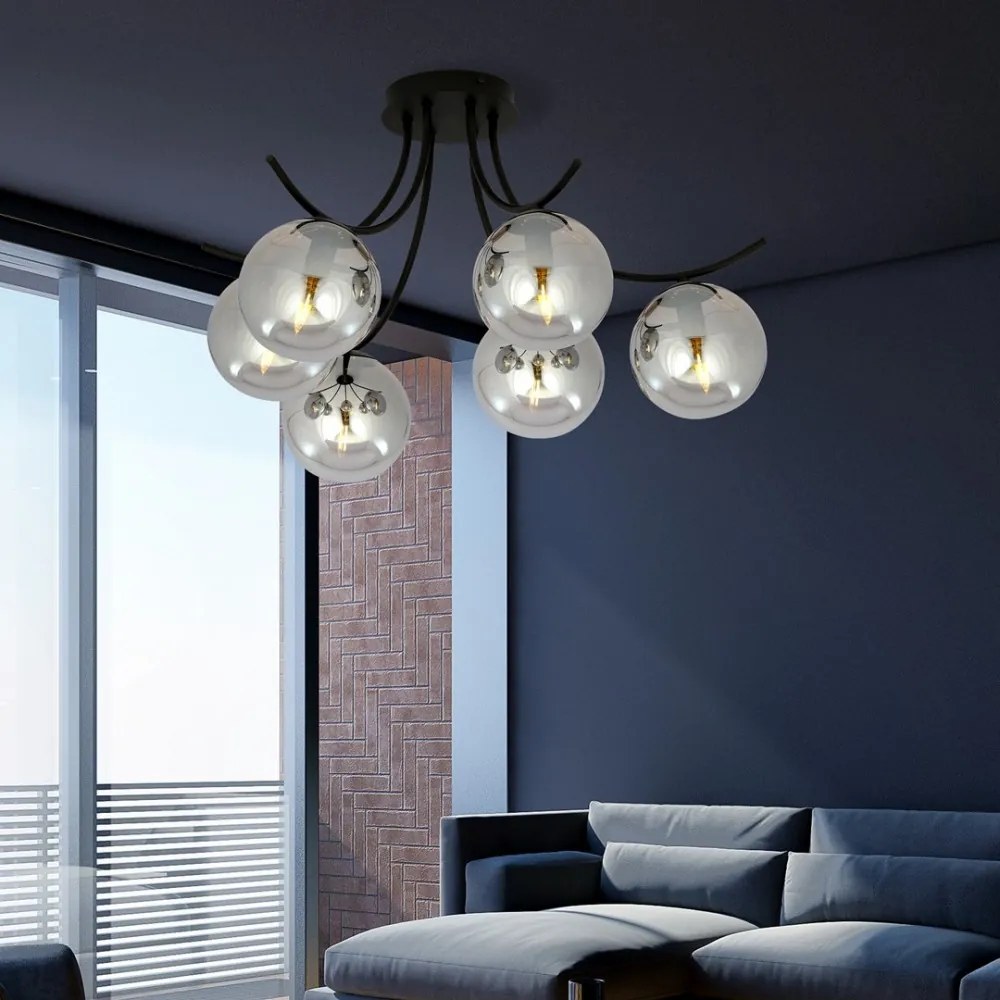 Lampadario da Soffitto in Acciaio e Vetro BOSTON 6 Nero 6xE14 Colore delle Sfere Grafite