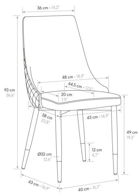 Set di 4 sedie IRVINE in tessuto effetto velluto tortora e gambe in metallo antracite e oro