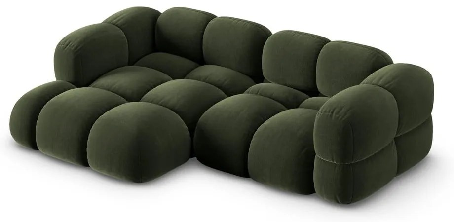 Divano angolare verde (con penisola a sinistra/con chaise lounge) con rivestimento in velluto Loretto – Cosmopolitan Design