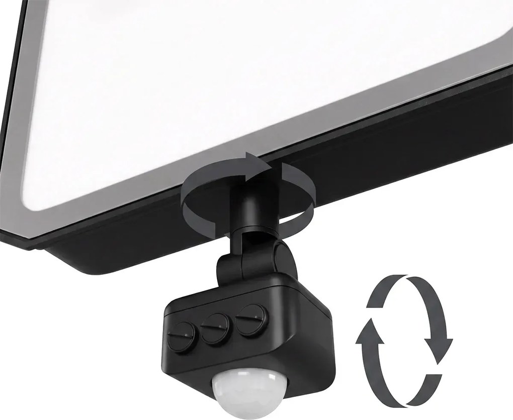 Faro LED 20W IP65 Nero con Sensore di Movimento e OSRAM chip LED Colore Bianco Caldo 3.000K