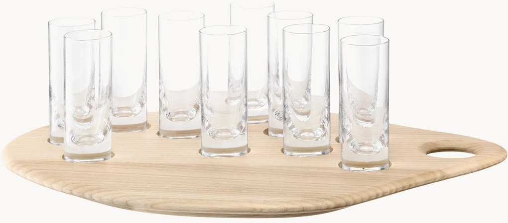 Set di 11 bicchierini da shot fatti a mano con vassoio in legno di frassino Palette