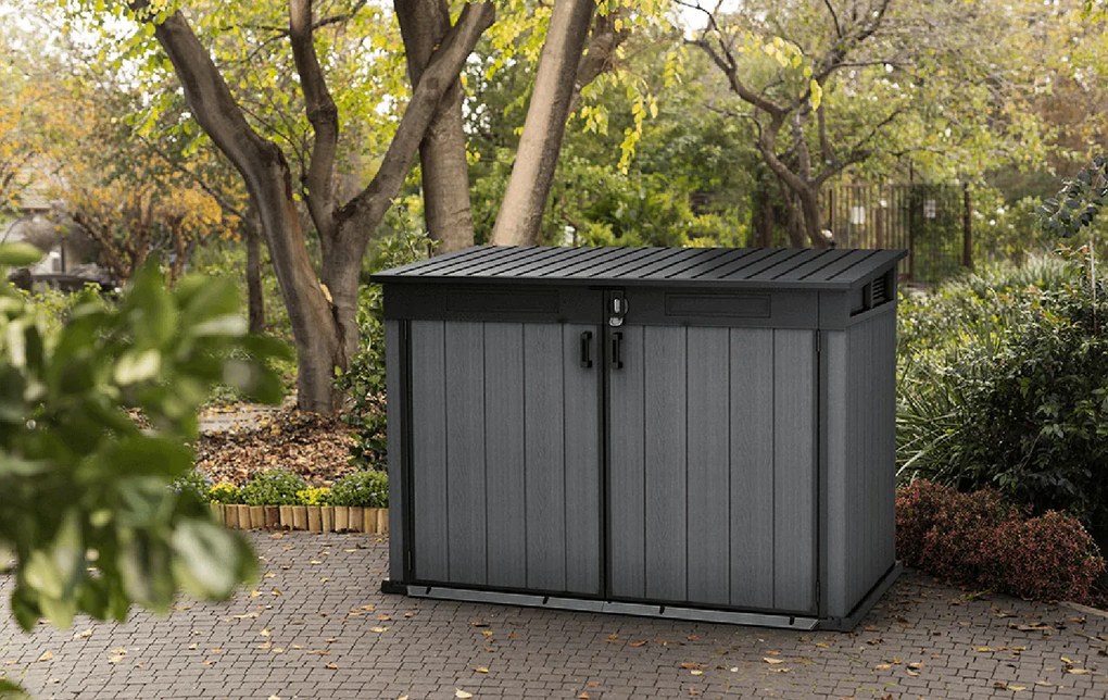 Armadio Porta Attrezzi o Bidoni Differenziata 2 Ante e Coperchio Keter Cortina Mega 190,5x109,3x132,5 cm in Evotech+ Grigio...