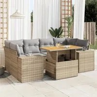 Set Divani da Giardino 7 pz con Cuscini Beige in Polyrattan 3327342