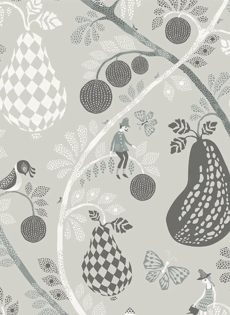 Littlephant Carta da parati Fruit Garden - Mid Grey