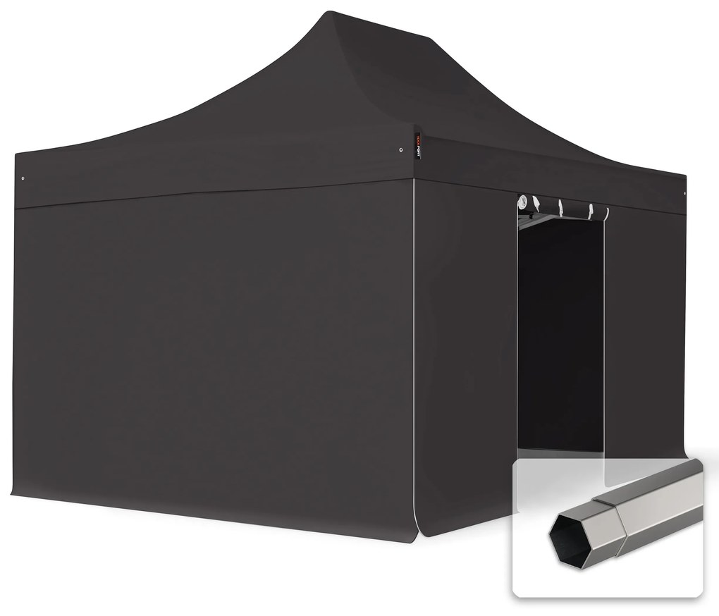 TOOLPORT 3x4,5 m gazebo pieghevole PVC ignifugo con laterali, PREMIUM acciaio, nero - (600115)